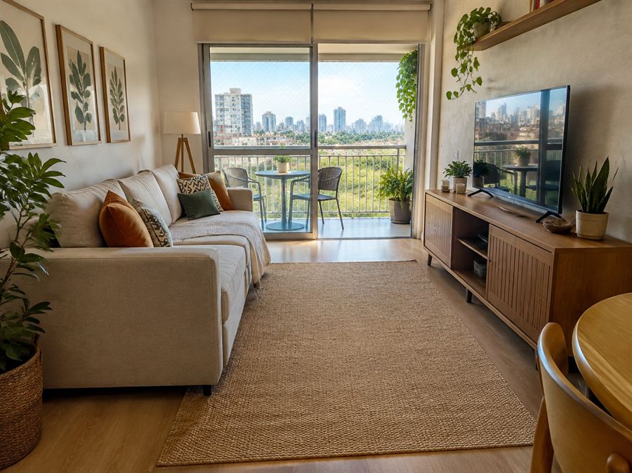 Sala de apartamento com varanda